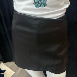 Womens Black Faux Leather Vegan Mini Wrap Stretchy Skirt